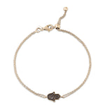 Load image into Gallery viewer, 14K Gold Hamsa Bracelet Black diamonds