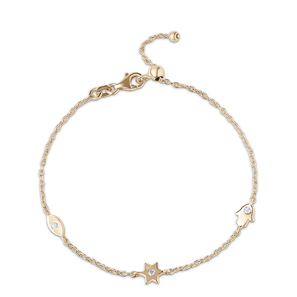 14k gold  Mystic 3 charm single diamond mix bracelet
