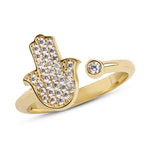 Load image into Gallery viewer, 14k gold full diamond Hamsa ring