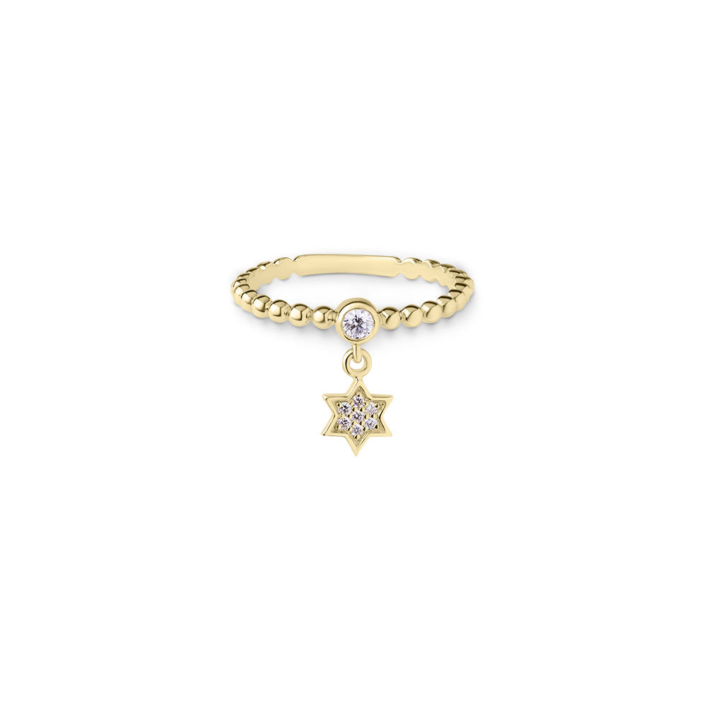 14k gold pave Star of David charm ring