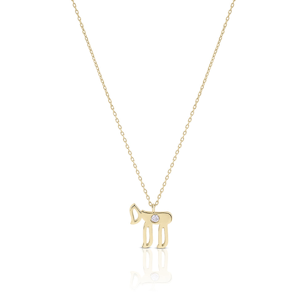 14k gold large single diamod Hai necklace