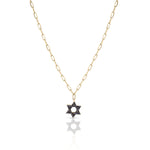 Load image into Gallery viewer, 14k gold Classic star of David necklace paperclip. Black diamonds