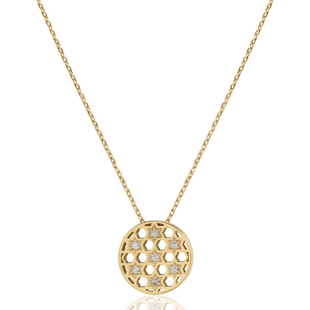 14k gold Small circle stars Honeycomb necklace