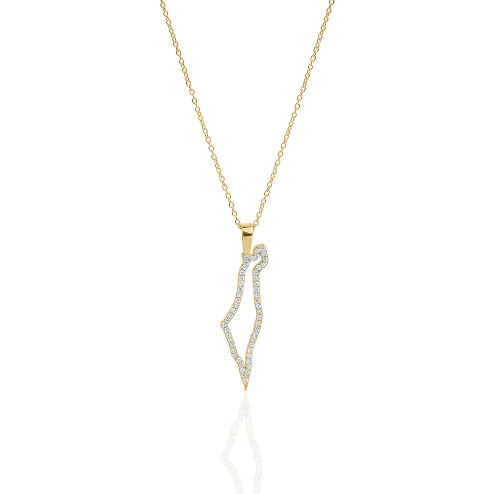 14K Gold Diamond Israel Map Outline Necklace
