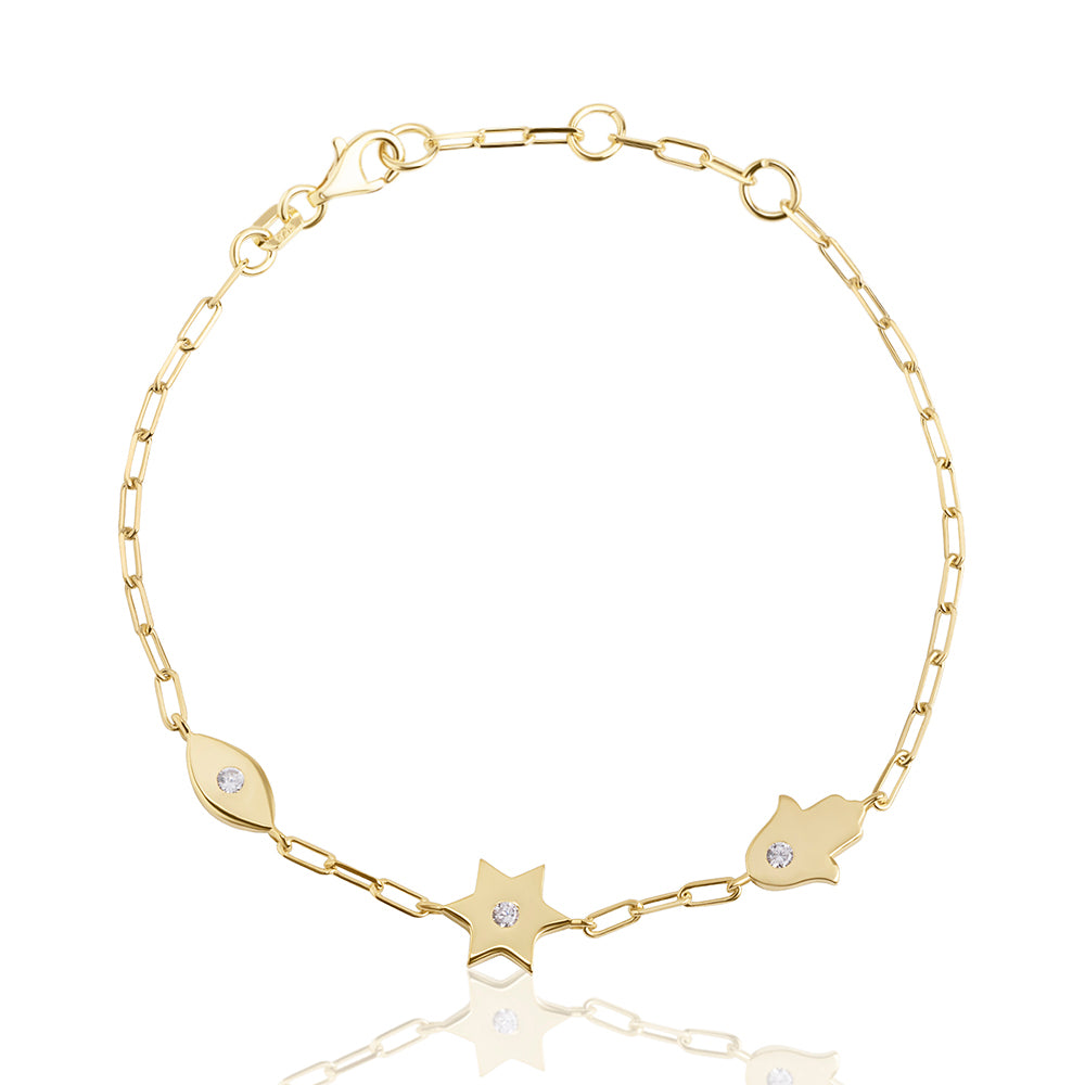 Mix symbol Single hamsa, star of David, Lucky eye paperclip bracelet