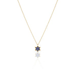 Load image into Gallery viewer, 14k gold 1cm full star of David Blue sapphire necklace