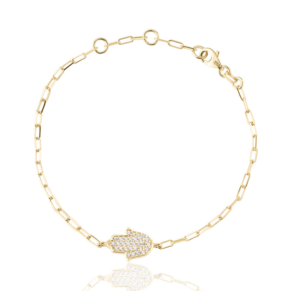 14K gold Large hamsa bracelet paperclip