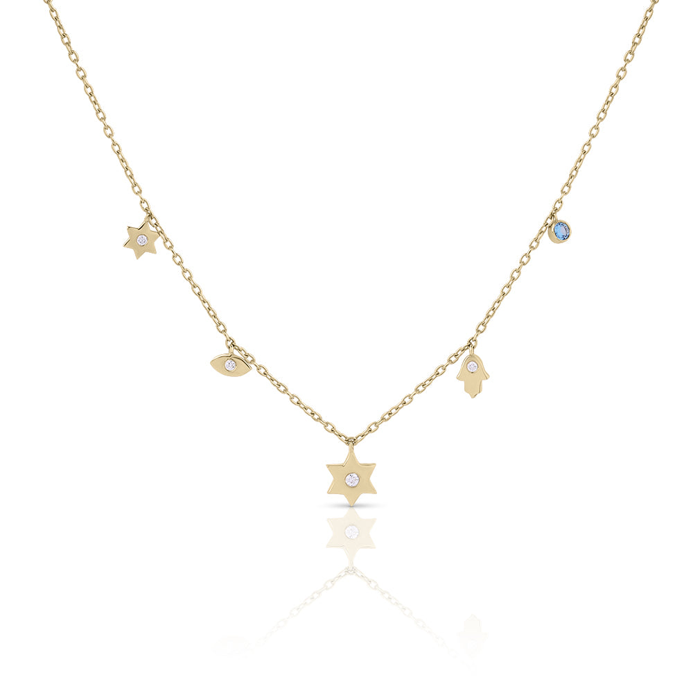 14k gold Dangling Multi Charm single star necklace