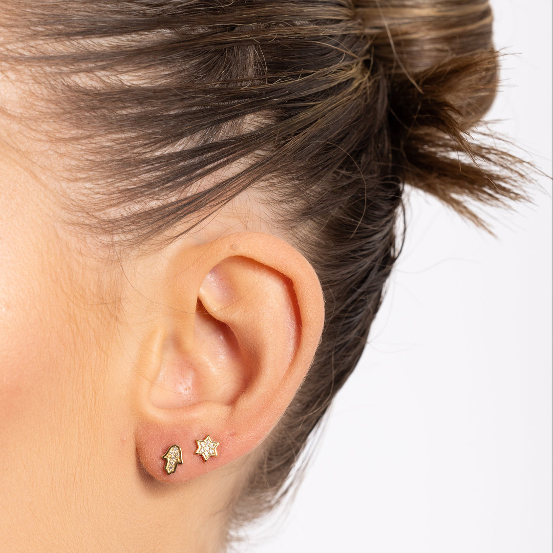 14k Gold full diamond Hamsa Earring