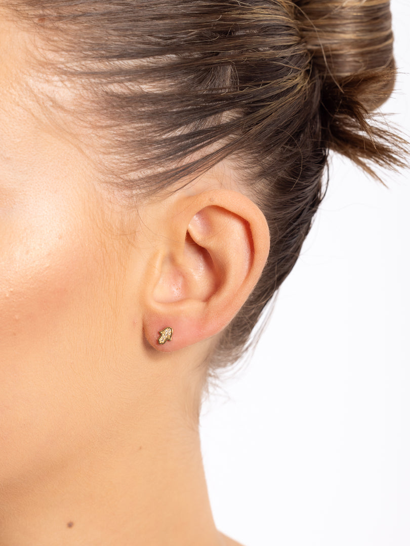 14k Gold full diamond Hamsa Earring
