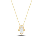 Load image into Gallery viewer, Gold Hamsa hand necklace on a white background