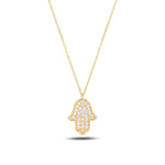 Load image into Gallery viewer, 14K Gold large classic Hamsa Necklace diamonds