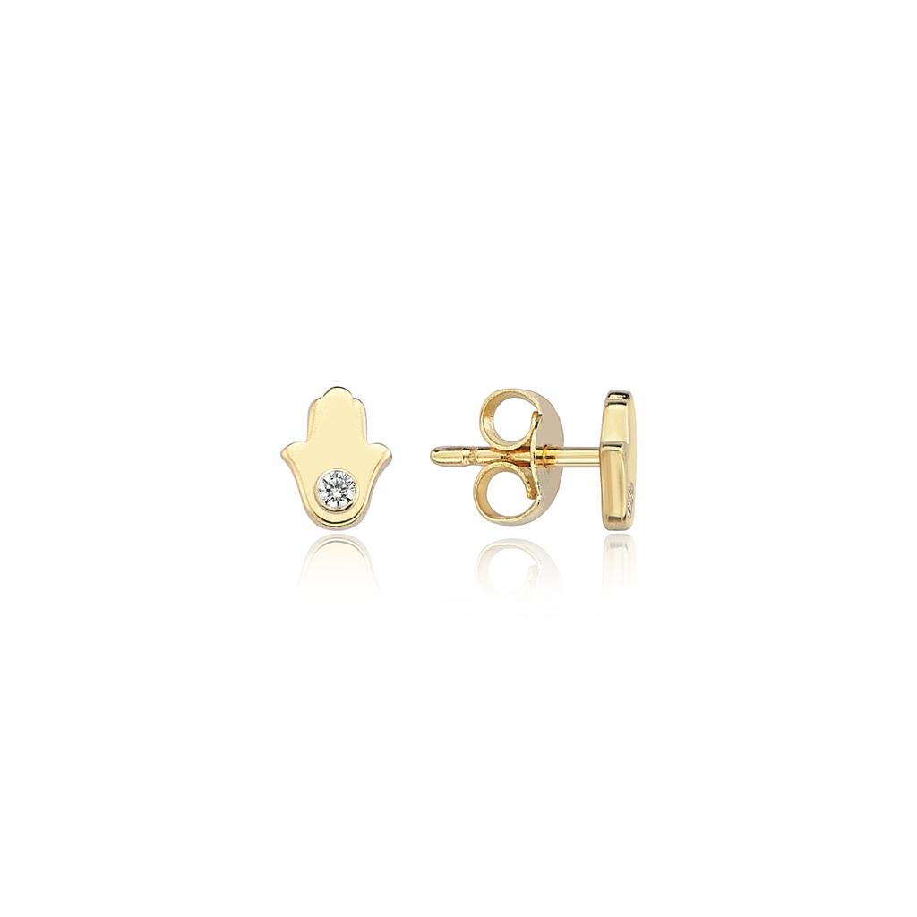 14k gold Mystic Gold With Single Dimond Hamsa Earring