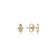 14k Gold full diamond Hamsa Earring