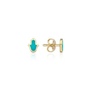 14k Gold Enamel Hamsa Earring