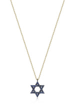 Load image into Gallery viewer, 14k gold Classic star of David necklace Blue sapphire
