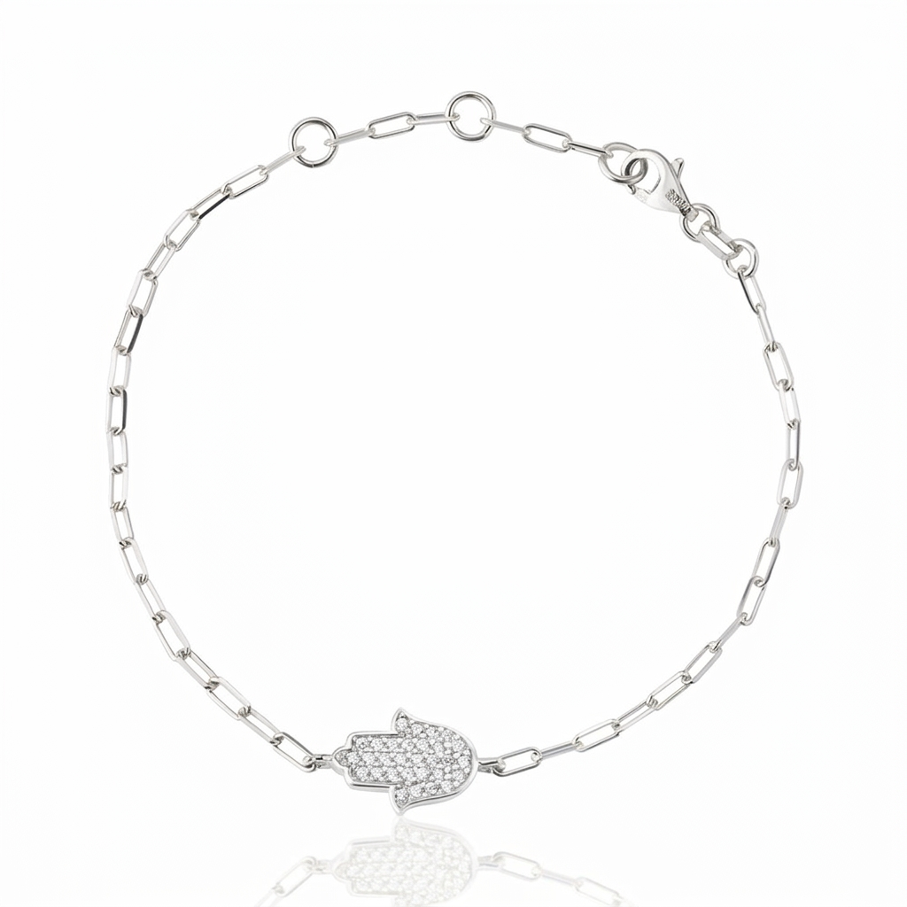 14K gold Large hamsa bracelet paperclip