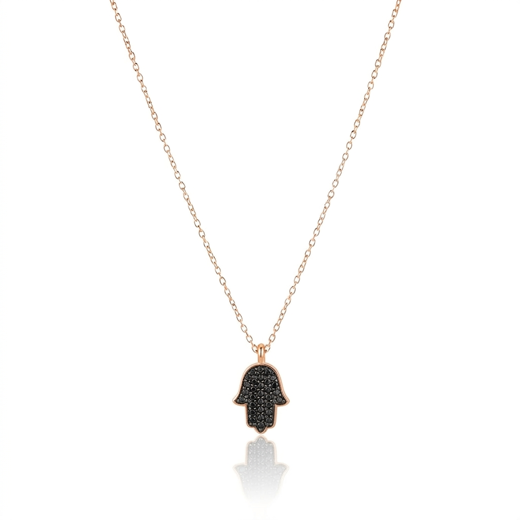 14K Gold Hamsa Necklace Black diamonds