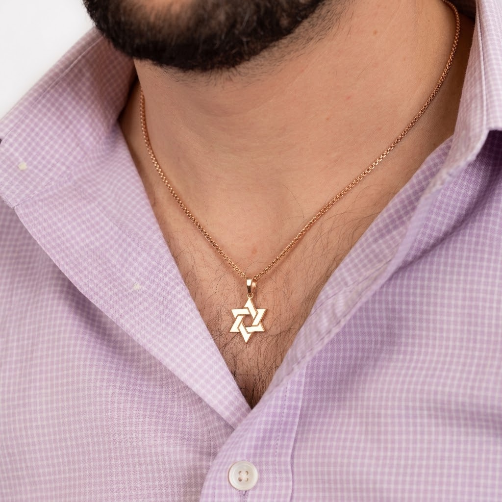 14k gold men flat braided  Star Necklace