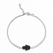 14K gold Large hamsa bracelet Black diamonds