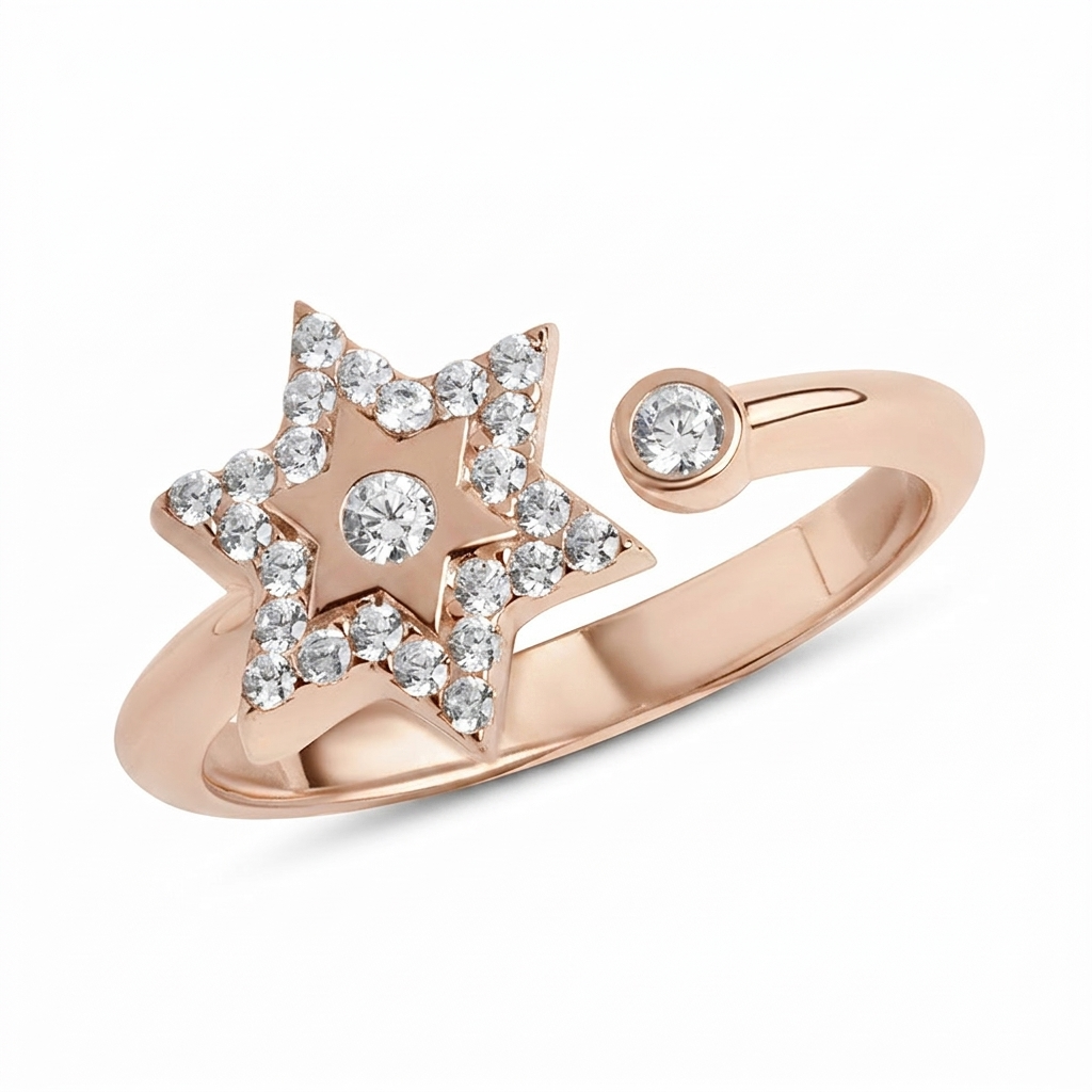 14k gold full diamond star of David ring