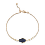 Load image into Gallery viewer, 14K gold Large hamsa bracelet Blue sapphire