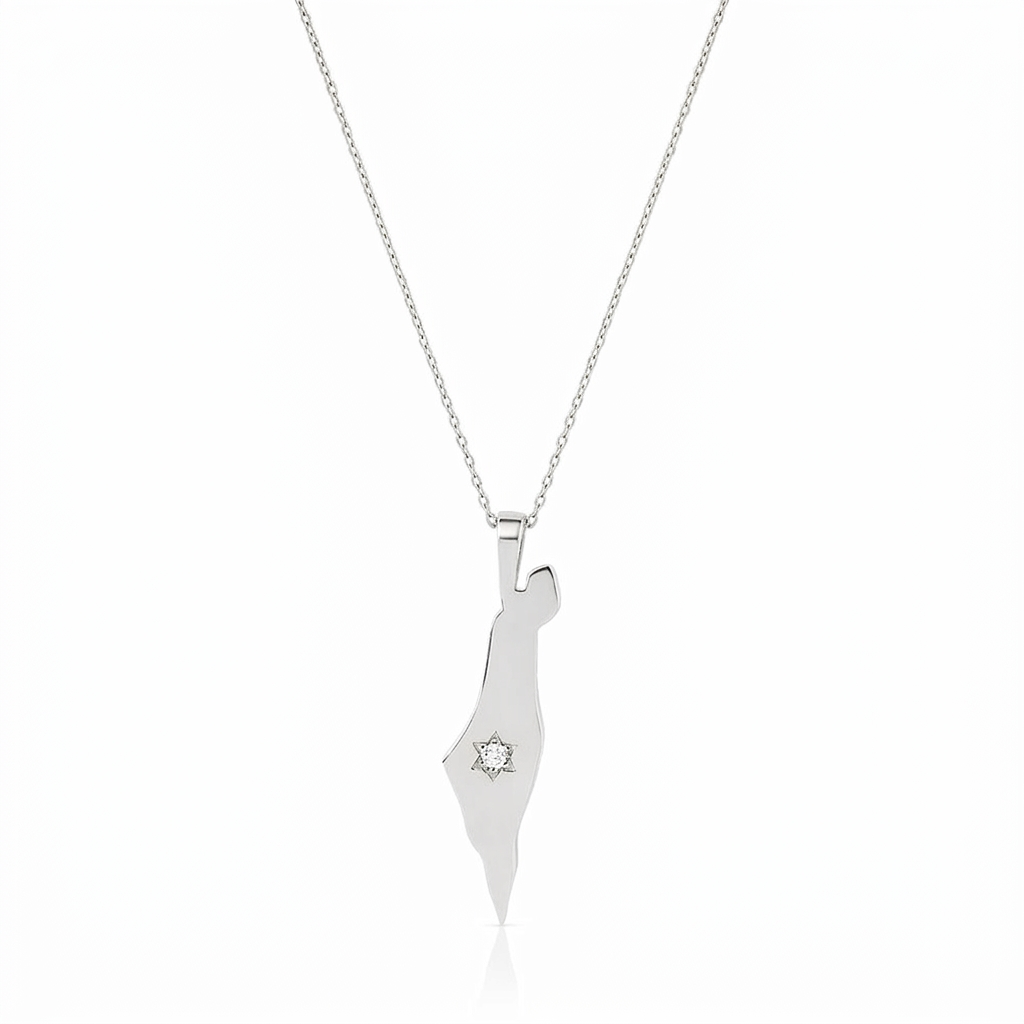 14K Gold Star Israel Map Necklace