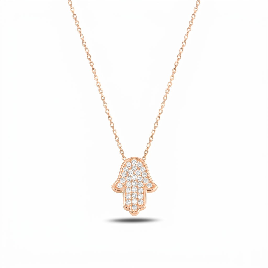 14K Gold large Thic classic Hamsa Necklace diamonds