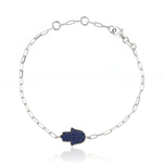 Load image into Gallery viewer, 14K gold Large hamsa bracelet Blue sapphire paperclip