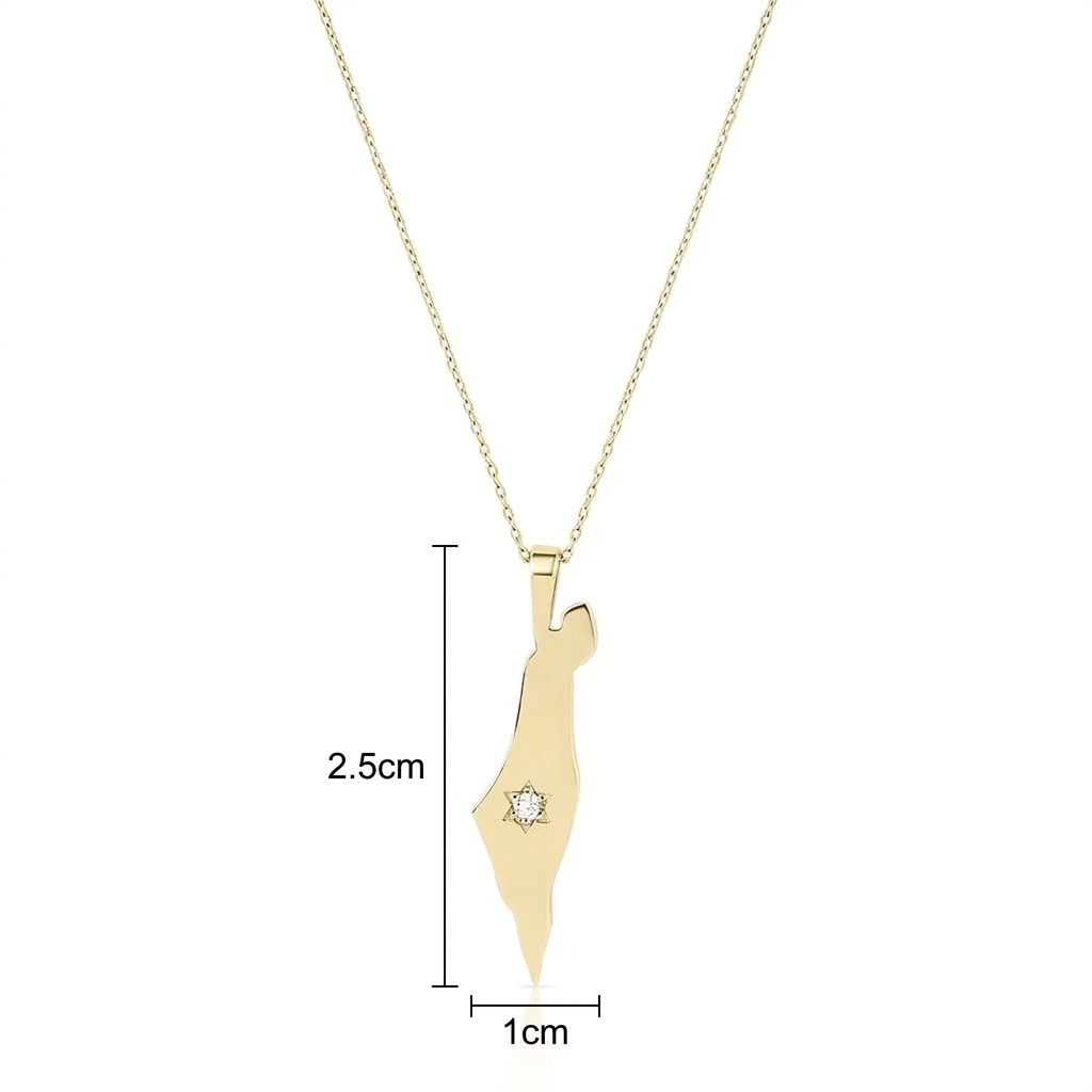 14K Gold Star Israel Map Necklace