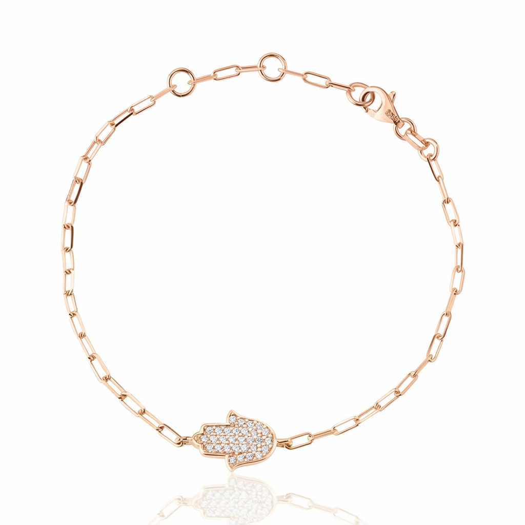 14K gold Large hamsa bracelet paperclip