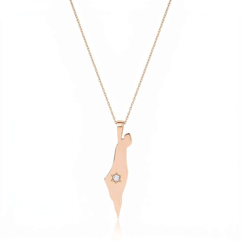 14K Gold Star Large Israel Map Necklace
