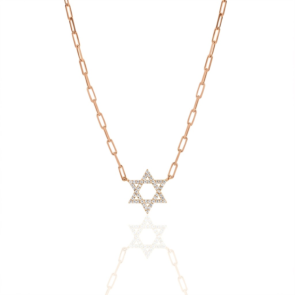 14k gold Classic star of David necklace paperclip