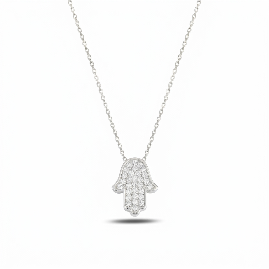 14K Gold large Thic classic Hamsa Necklace diamonds