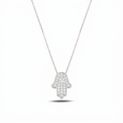 14K Gold large Thic classic Hamsa Necklace diamonds